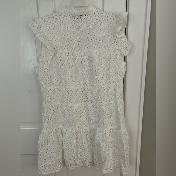 Boston Proper 100% Cotton White Eyelet Tiered Ruffle Dress Size Large Clean Girl - Picture 7 of 11
